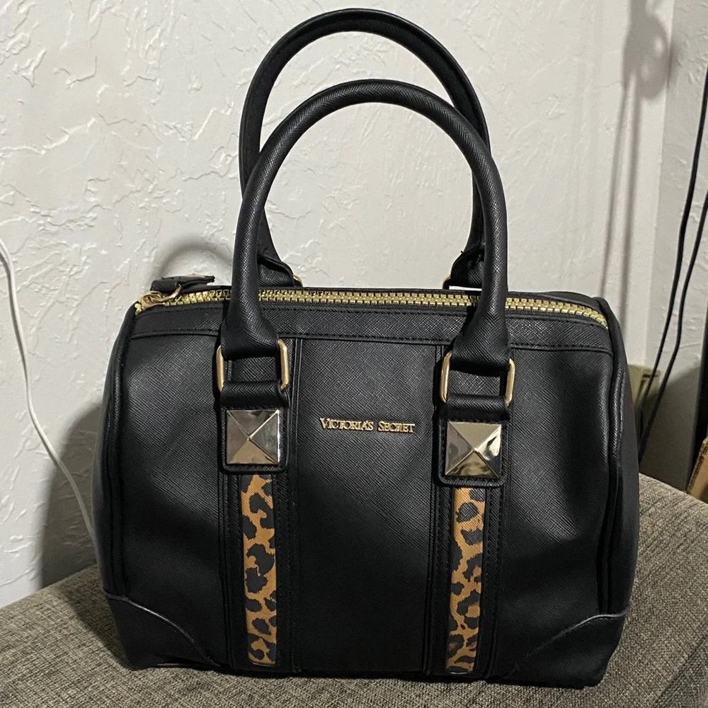 Victoria's Secret Black and Brown Structured Satchel